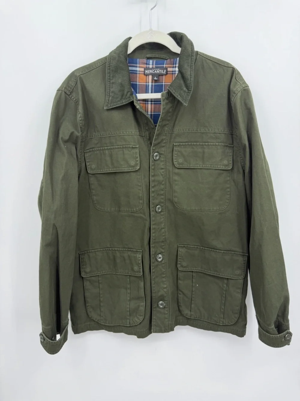 J. Crew Men's Size L Army Green Flannel Lined Barn Jacket G7024